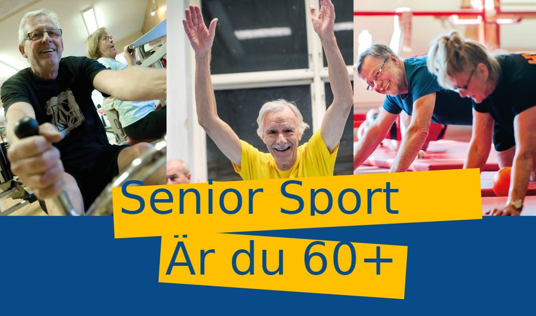 Senior sport school. På bilden syns äldre personer som tränar.